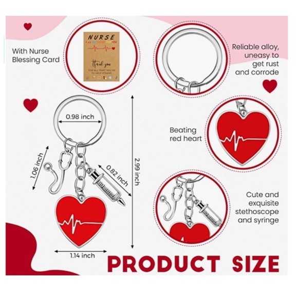 Nurse Keychain Gift Set 3 Pendants with Appreciation Thank You Card RN - Picture 9 of 16